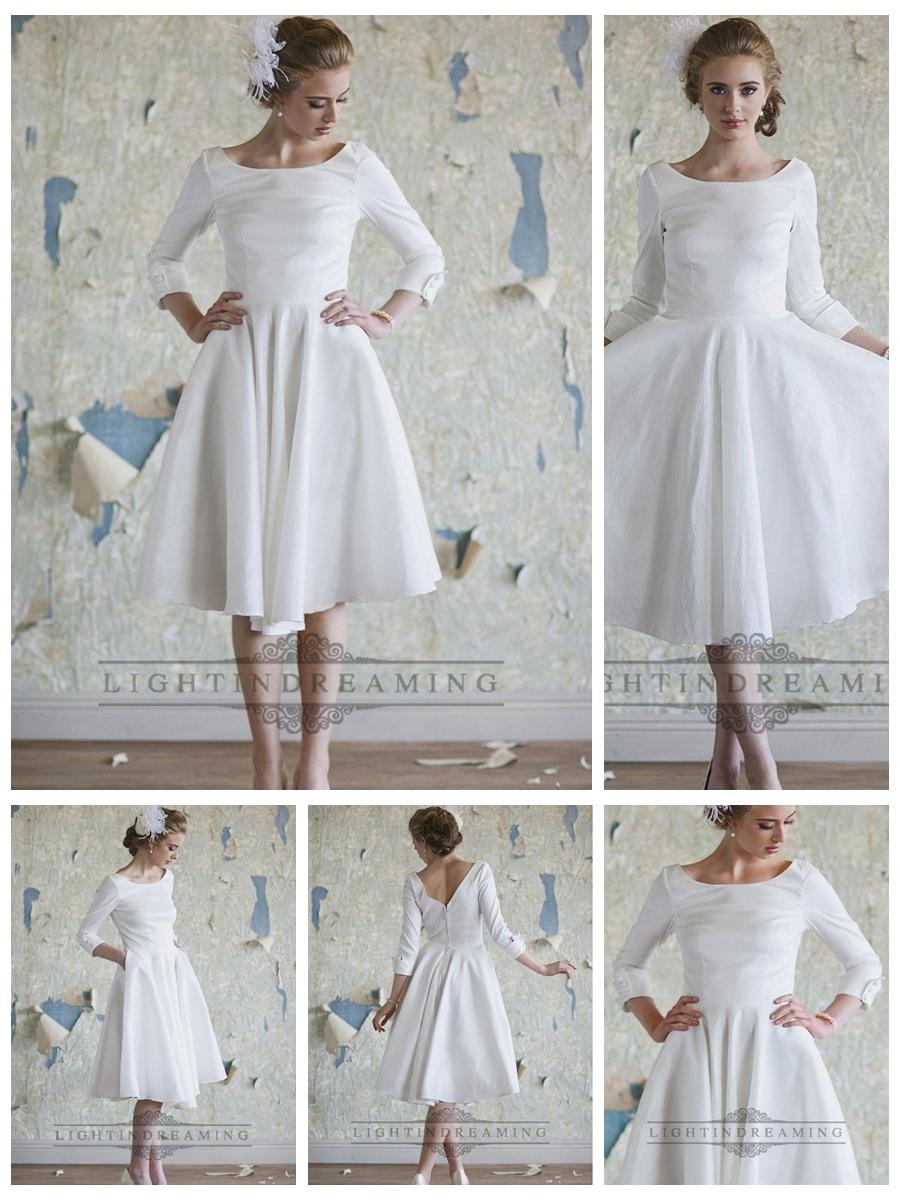 Hochzeit - Classic Vintage A-line 3/4 Length Sleeves Tea Length Wedding Dresses