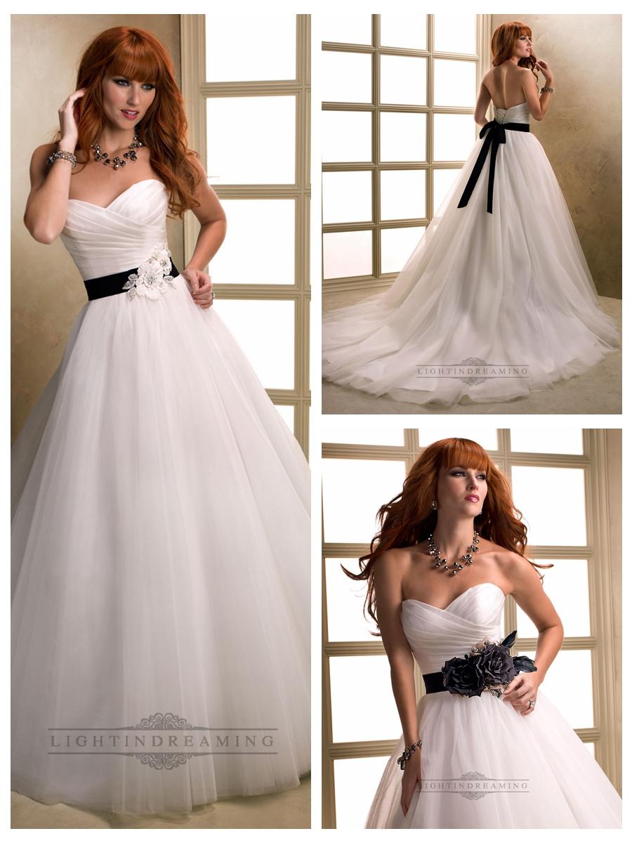 Mariage - Asymmetrical Ruched Cross Sweetheart Ball Gown Wedding Dresses with Flower Belt
