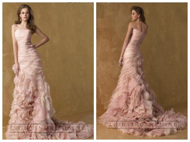 Mariage - Romantic Pink Strapless A-line Ruffles Wedding Dresses