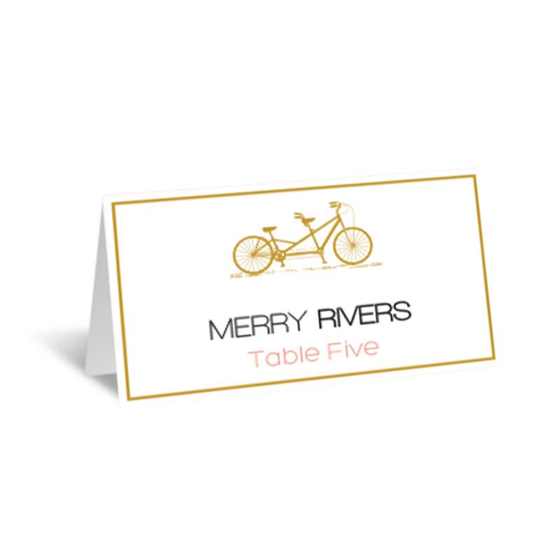Wedding - Gold Tandem Bike Wedding Place Cards Editable PDF Template
