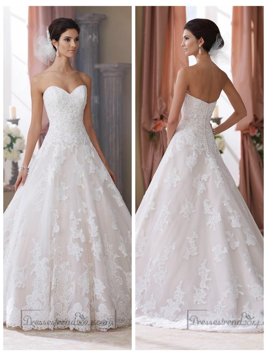 Hochzeit - Strapless Sweetheart Lace Appliques Ball Gown Wedding Dresses