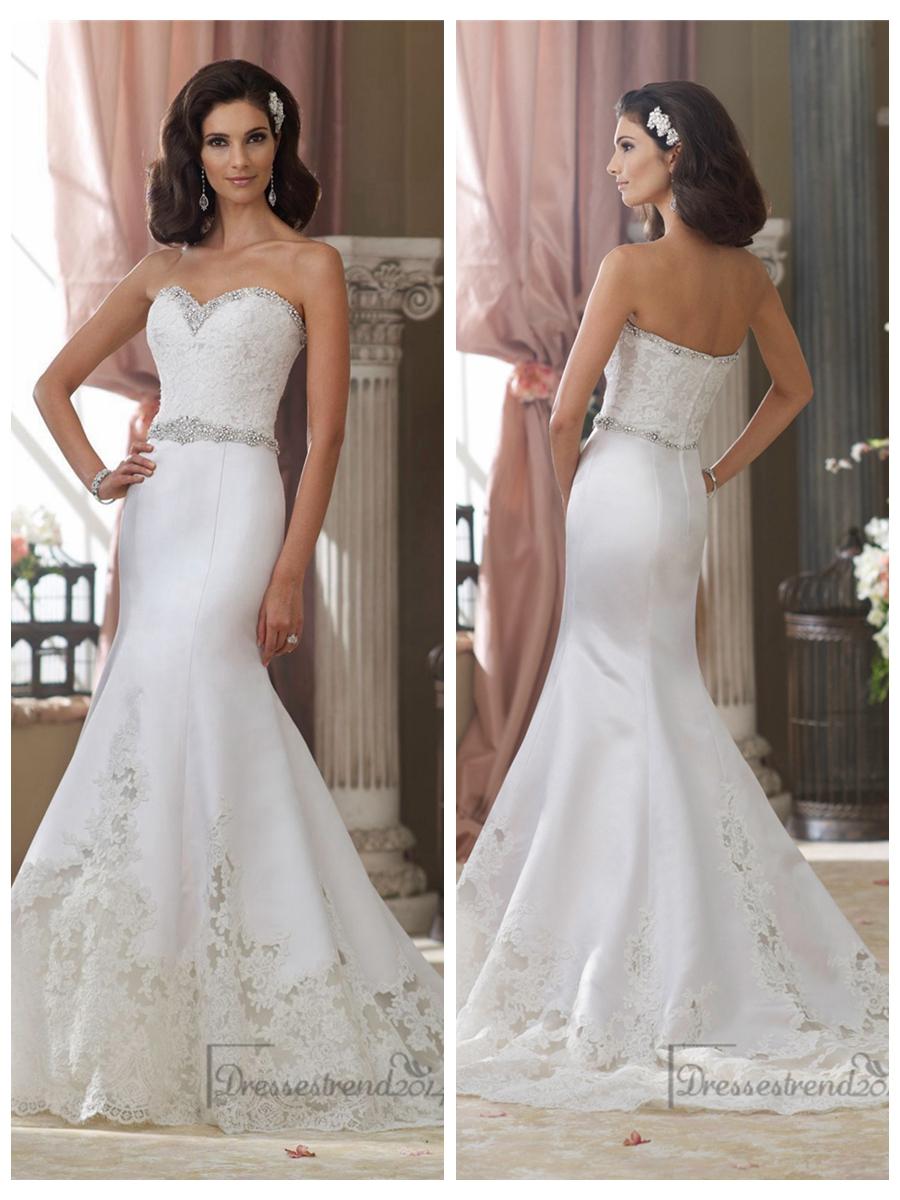 Hochzeit - Beaded Sweetheart Lace Appliques Mermaid Wedding Dresses with Jeweled Band Waist