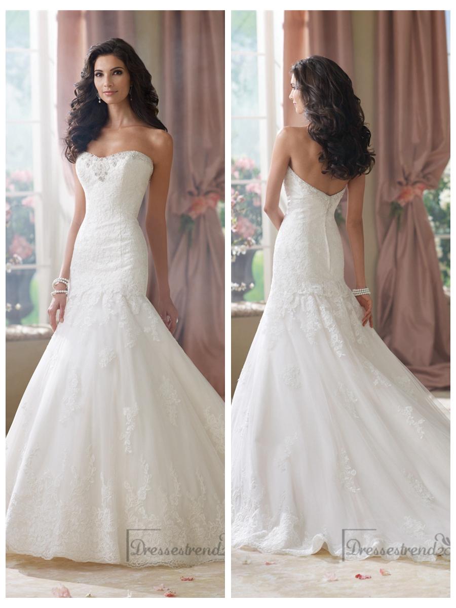 Mariage - Strapless A-line Softly Curved Neckline Lace Mermaid Wedding Dresses