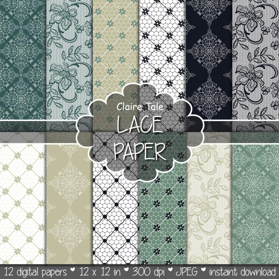 Hochzeit - Lace digital paper: "LACE PAPER" with vintage gold black green background / lace texture / lace sheet / vintage wedding lace background