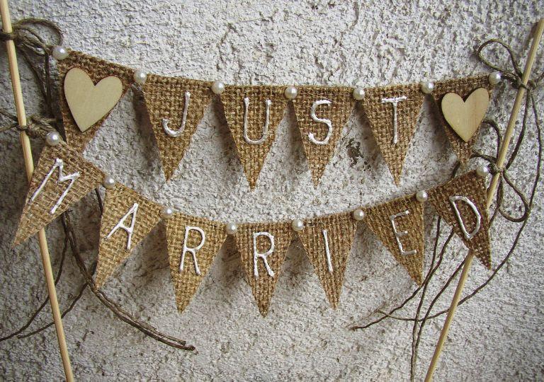 زفاف - Just Married Rustic Cake Topper Banner - Hessian Wedding Bunting - Burlap Cake Topper - Rustic Wedding Decor - Hearts Bunting - Fall Wedding