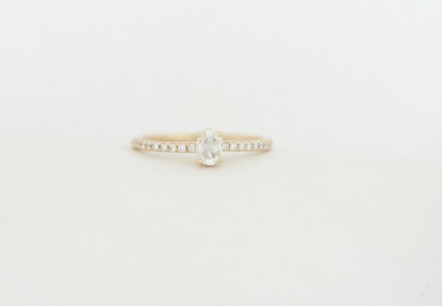 زفاف - Oval Diamond Engagement Ring Set with 0.30 Carat Diamond With Micro Pave Diamond on the Band, Beautiful Oval Diamond Engagement Ring.