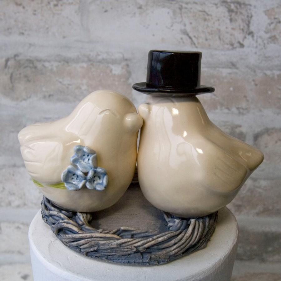 Mariage - Ivory Love Birds with Top Hat