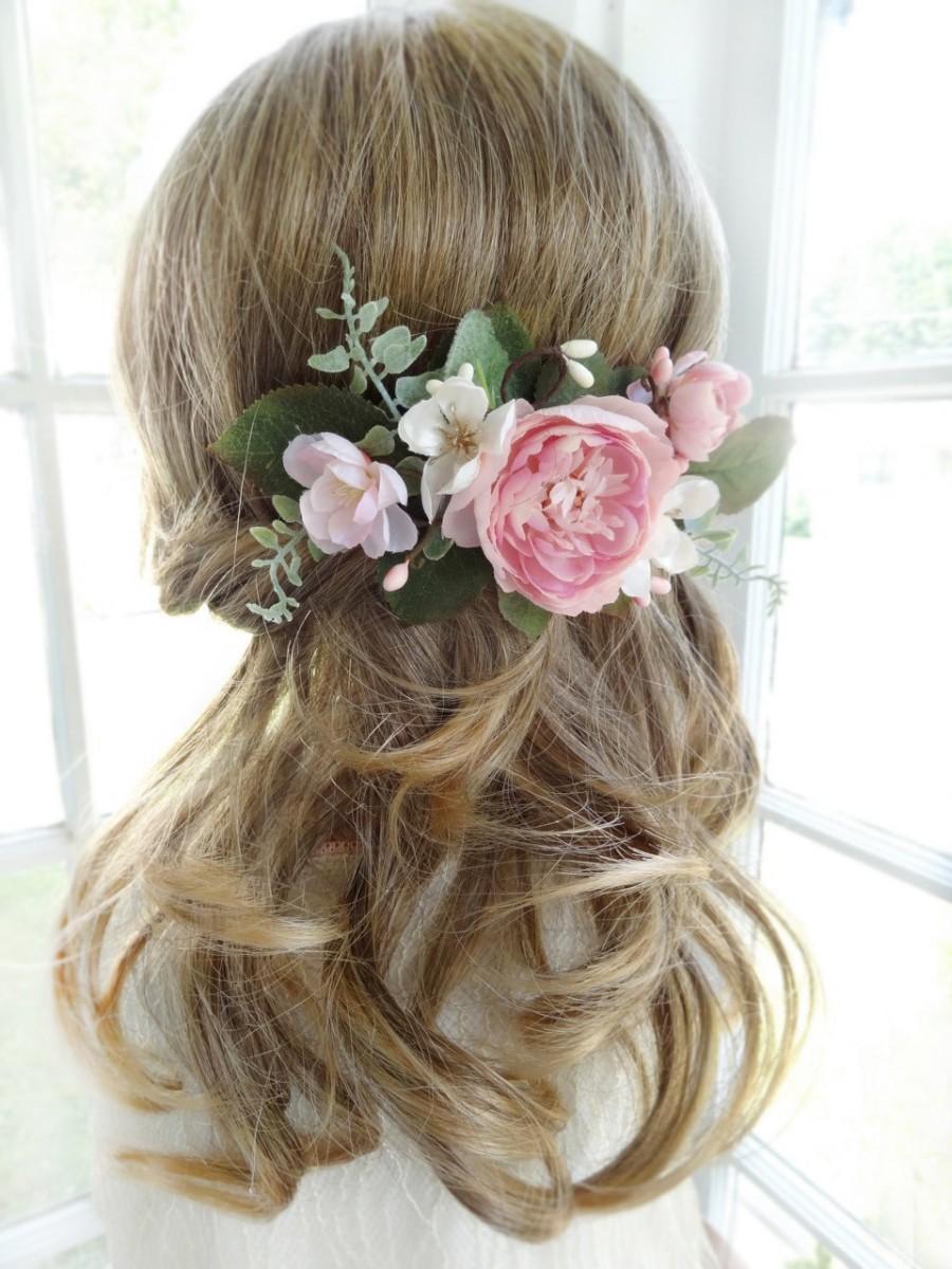 زفاف - bridal hair comb, pink flower hair clip, wedding headpiece, bridal hairpiece, wedding hair clip, bridal hair vine, garden floral hair piece