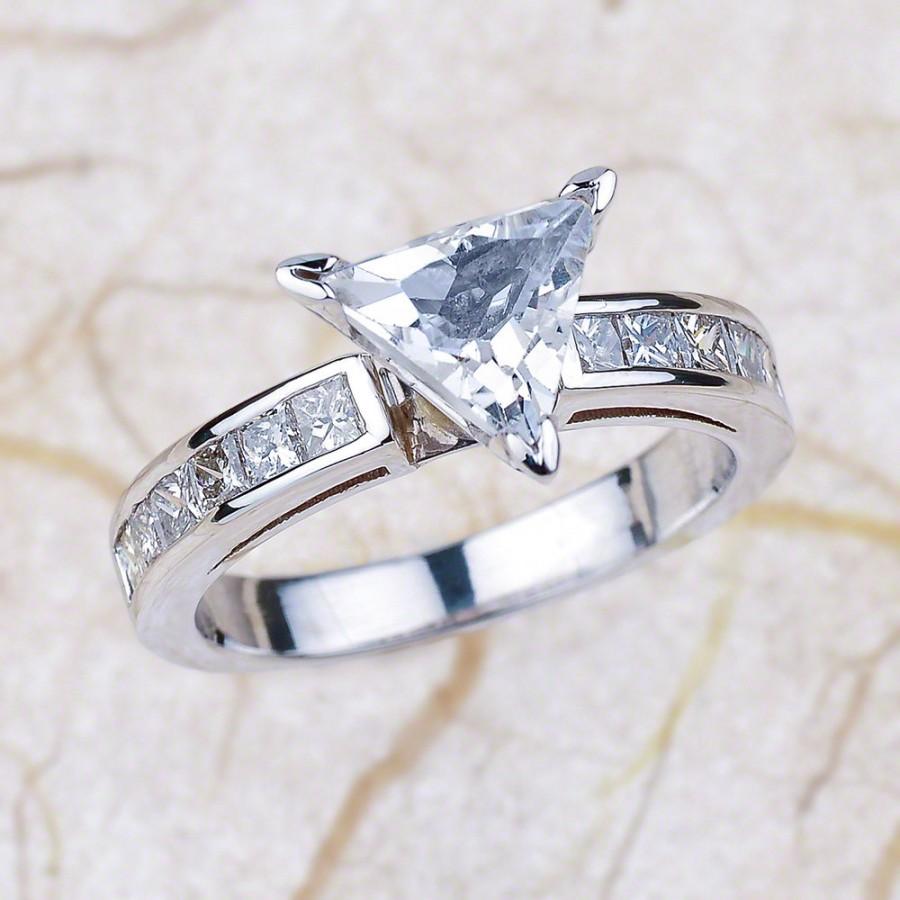Hochzeit - White Gold Engagement Ring -14kt White Gold Trillion White Topaz Diamond Engagement Ring 1.65 ctw G-SI2 Quality Diamonds