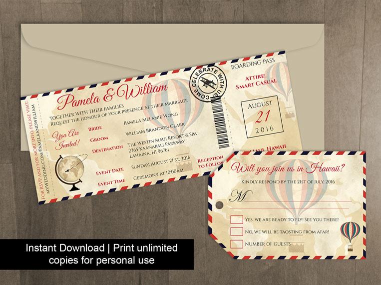 Mariage - DIY Printable Wedding Boarding Pass Luggage Tag Template 