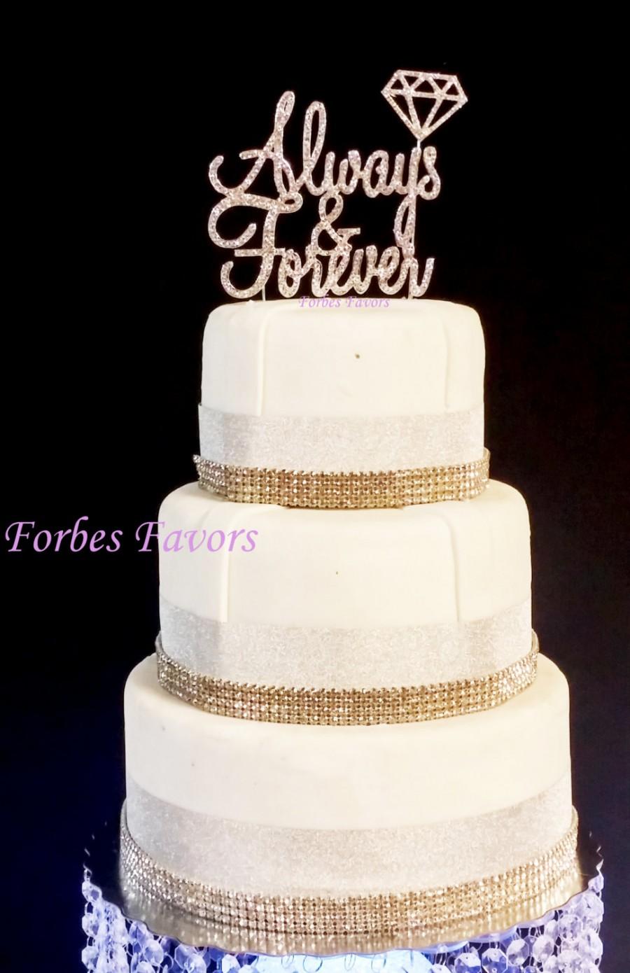 زفاف - Real Rhinestone Always and Forever With Diamond Set of 2 Silver Wedding Love Cake Topper By Forbes Favors