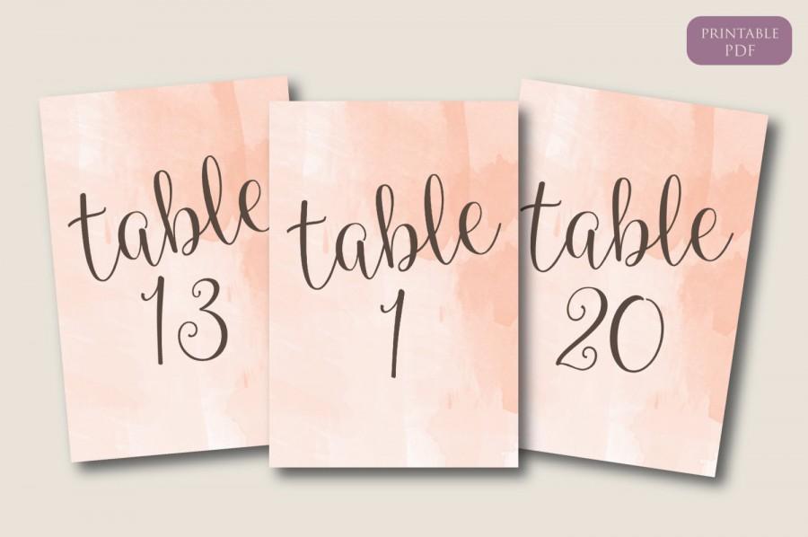 Mariage - Peach Watercolor Table Numers 1 -20