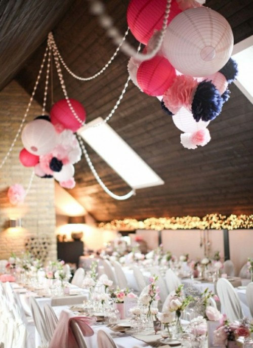 زفاف - Mixed Paper Lantern PomPoms (14 piece set) Flower Wedding Party Baby Girl Room Nursery Decoration