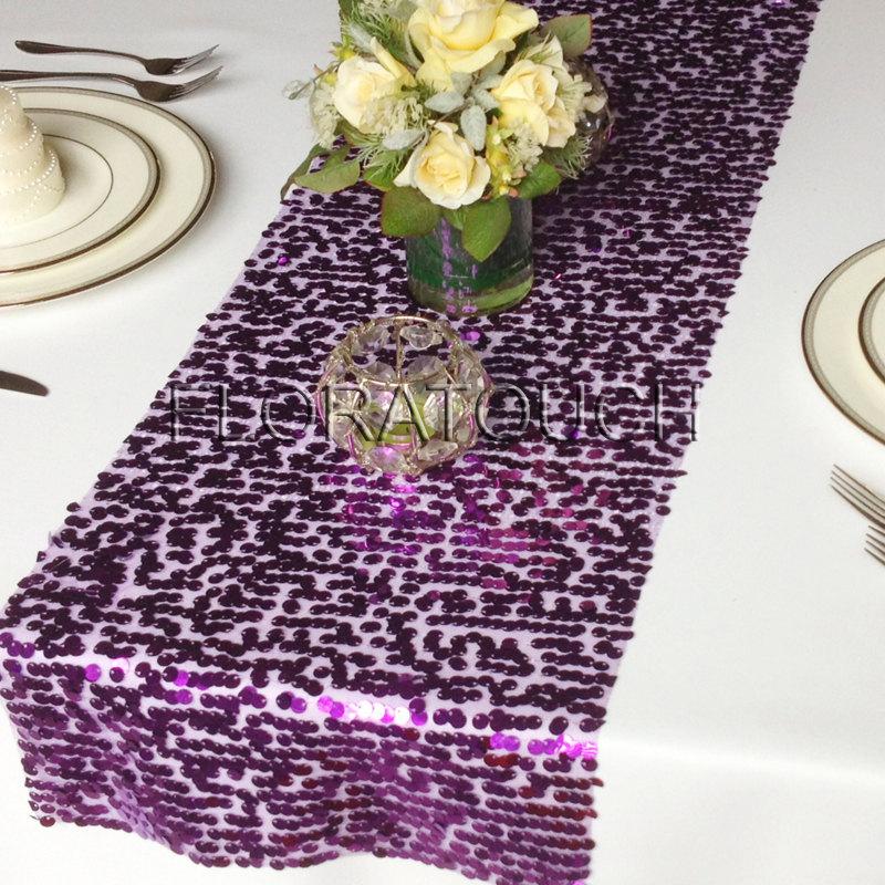 Hochzeit - Purple Sparkling Sequins Wedding Table Runner