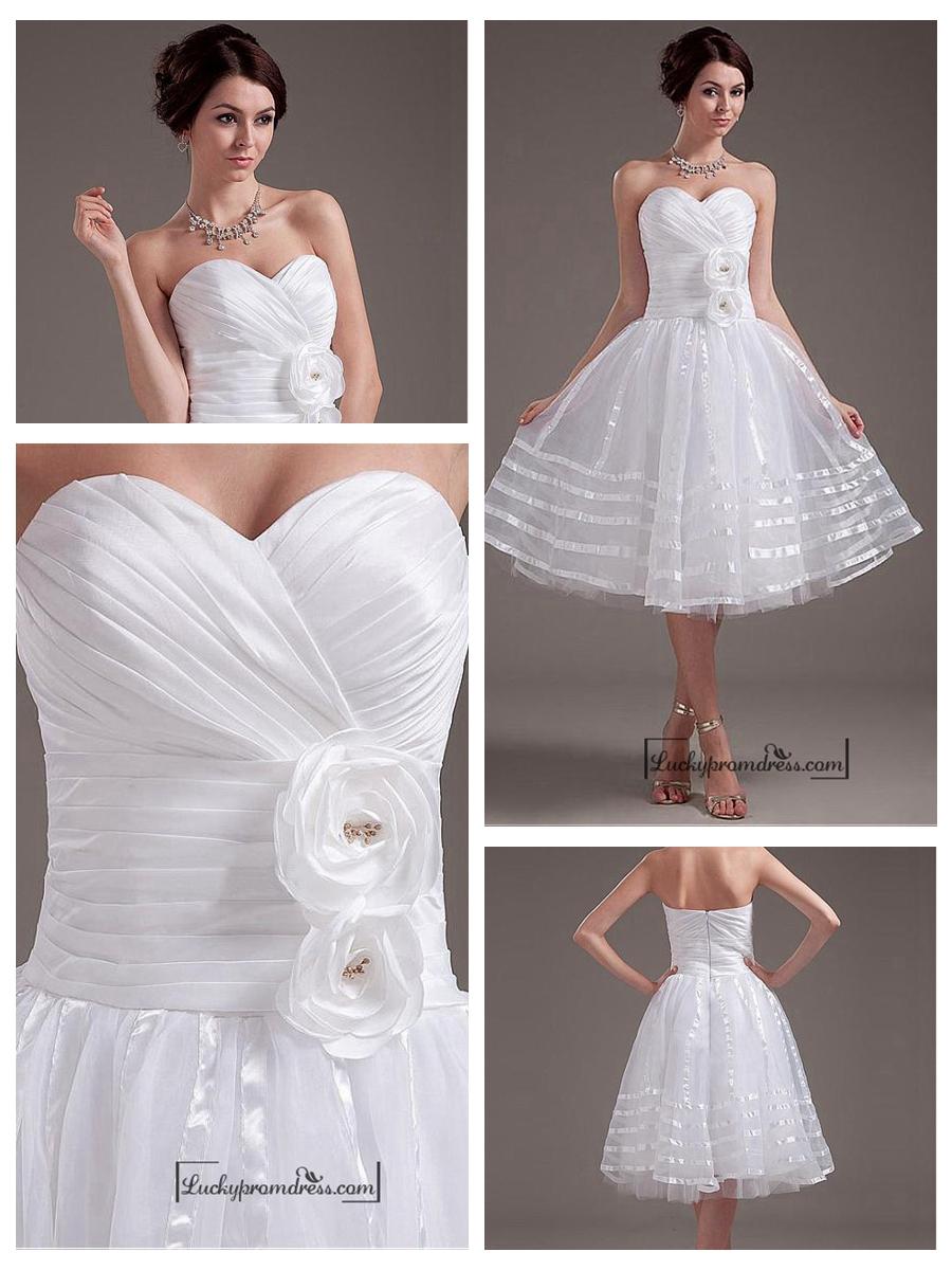 زفاف - Beautiful Taffeta & Organza & Tulle & Mercerized Belt A-line Sweetheart Tea Length Wedding Dress