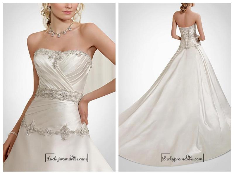 Mariage - Beautiful Satin Strapless A-line Wedding Dress