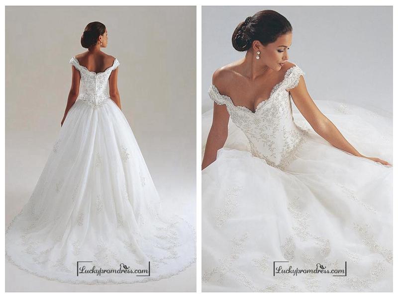 Mariage - Beautiful Satin Off-the-Shoulder Wedding Dress