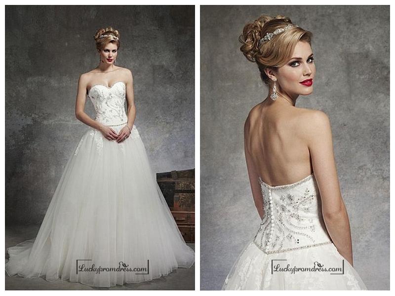 Свадьба - Beautiful Satin & Tulle Ball Gown Sweetheart Neck Dropped Waistline Wedding Dress