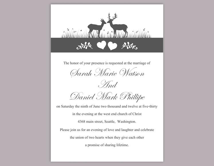 Wedding - DIY Wedding Invitation Template Editable Word File Instant Download Printable Reindeer Invitation Black Invitations Gray Wedding Invitation