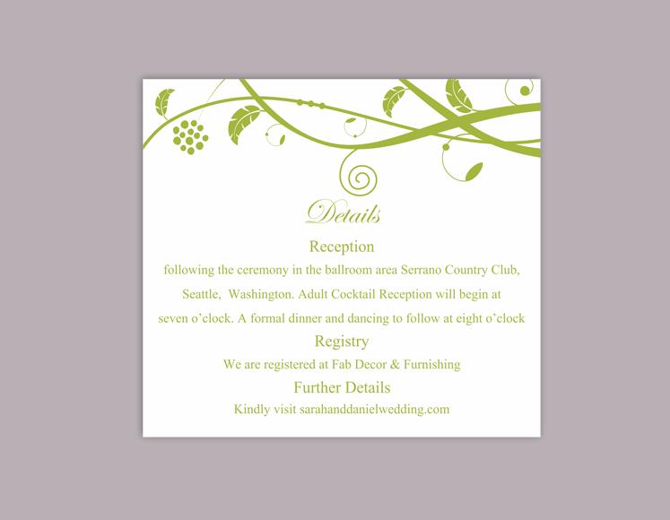 Hochzeit - DIY Wedding Details Card Template Editable Word File Instant Download Printable Details Card Green Details Card Elegant Information Cards