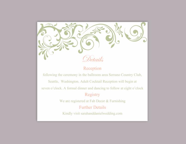 Wedding - DIY Wedding Details Card Template Editable Word File Instant Download Printable Details Card Green Details Card Elegant Information Cards