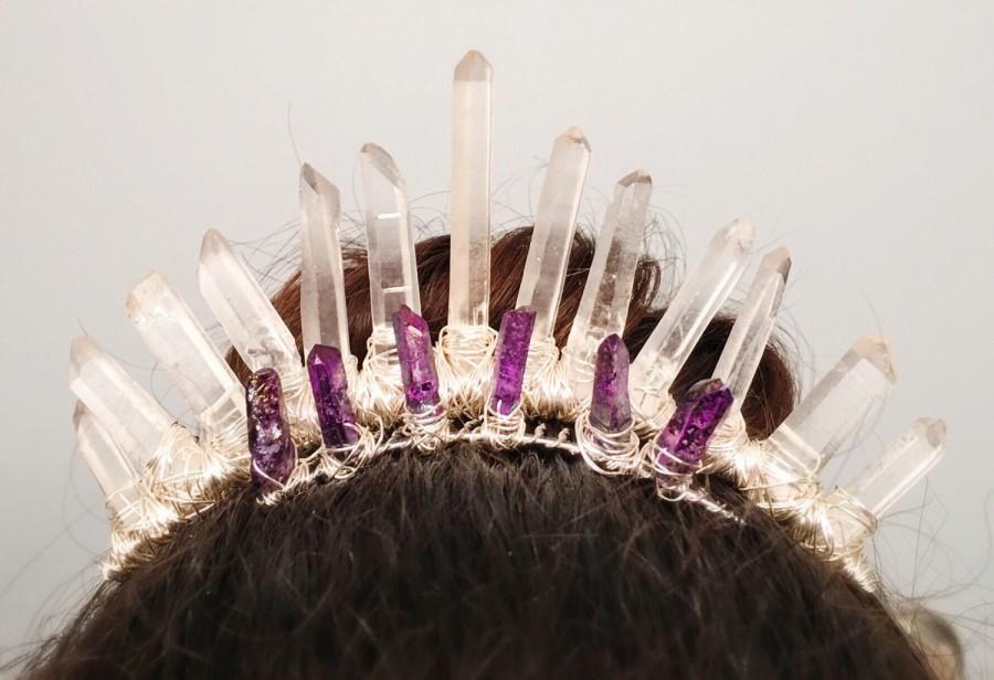 زفاف - Bridal Tiara Set- Wedding Crown- Bohemian Wedding Headpiece Crown - Crystal Point Crown- Bridal Shower Tiara-  Bachelorette Tiara