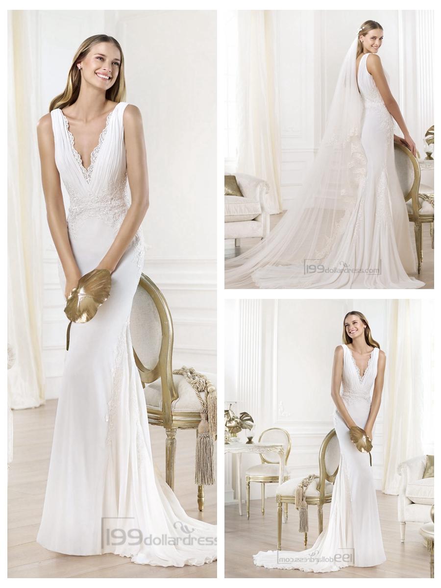 Mariage - Gorgeous V-neck And V-back Mermaid Wedding Dresses Featuring Applique