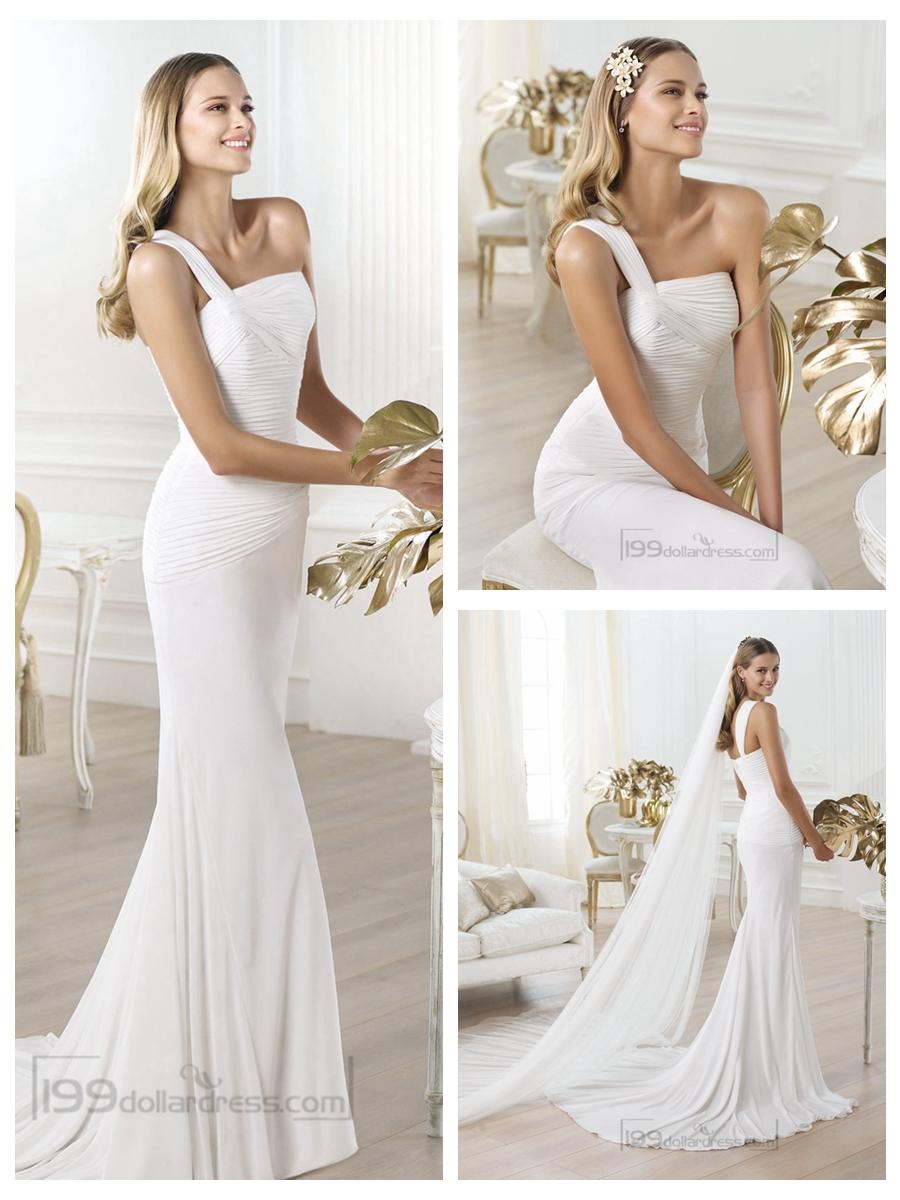 Hochzeit - One-shoulder Asymmetric Draped Bodice Wedding Dresses with Flared Skirt
