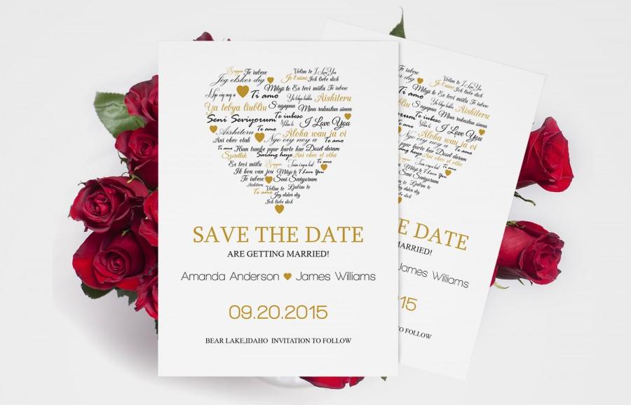 Hochzeit - I Love You other Languages Heart Save the Date Editable PDF Templates