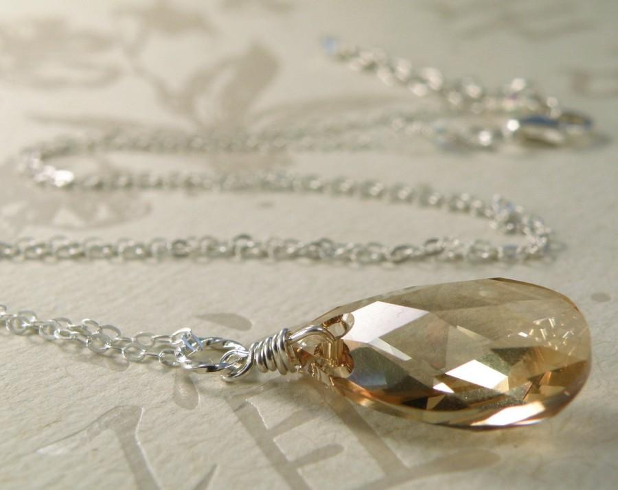 زفاف - Champagne Wedding Necklace, Yellow Topaz Swarovski Crystal, Bridesmaid Pendant, Yellow Teardrop Necklace, Spring Wedding Jewelry