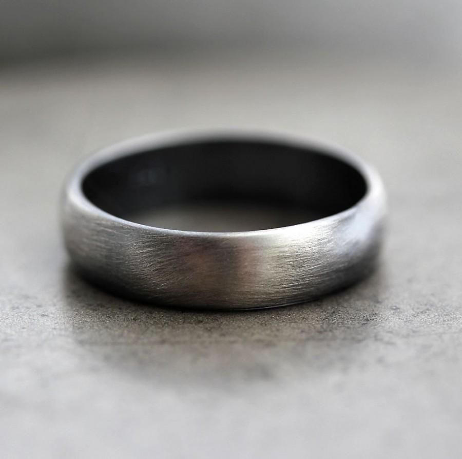 Hochzeit - Mens Band, Roughed Up 5mm Low Dome Men's or Women's Unisex Oxidized Recycled Metal Argentium Sterling Silver Ring - Made In Your Size