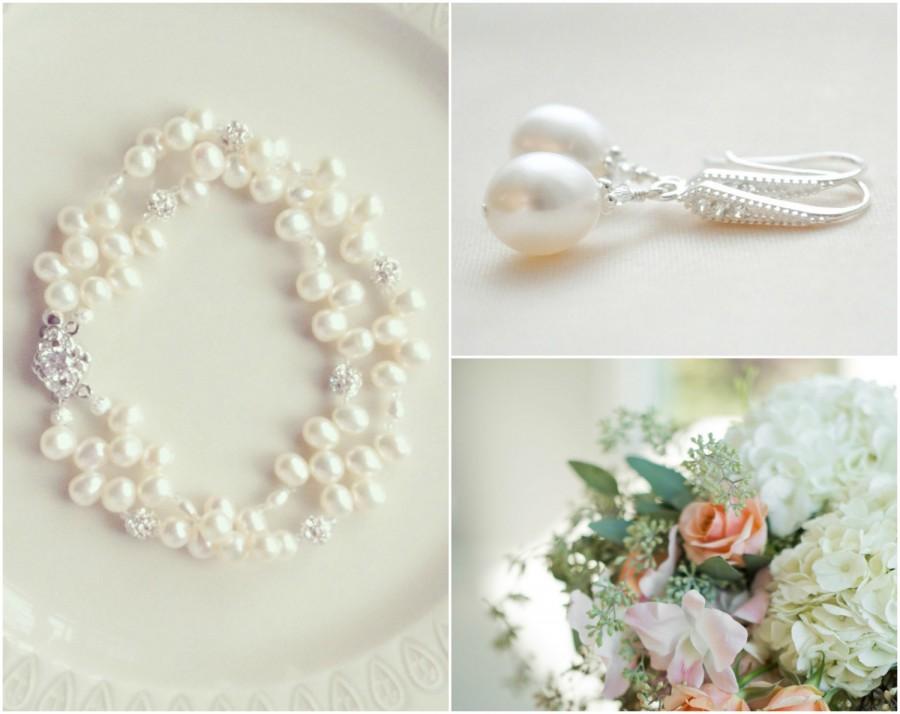 Hochzeit - Wedding Jewelry SET, Bridal Pearl Jewellery SET, Wedding Jewelry SET, Bridal Earring and Bracelet Set