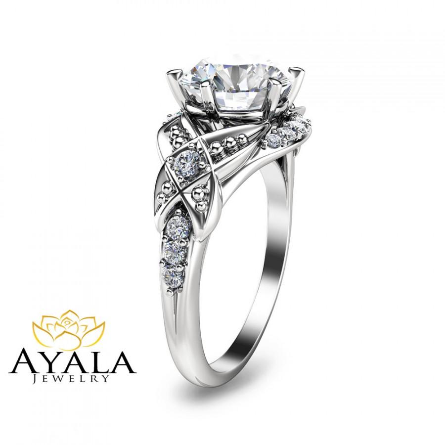 Wedding - Unique Diamond Ring-14K White Gold Engagement Ring-Art Deco Engagement Ring