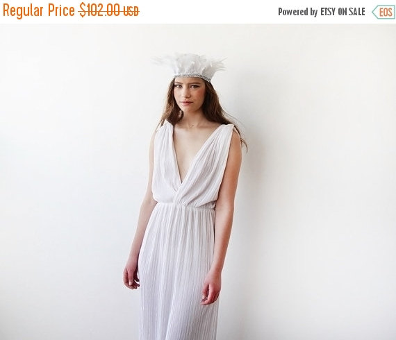 زفاف - Maxi Ivory pleated fabric gown , Minimal wedding maxi dress