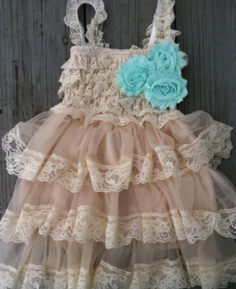 Mariage - Rustic Flower Girl Lace Pettidress/Rustic Flower Girl Cream/Ivory Outfit/Wheat Cream Flowergirl/Country Wedding You Choose Embellishment