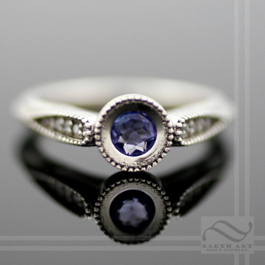زفاف - Tanzanite and Diamond Hover Engagement Ring - 14k White Gold