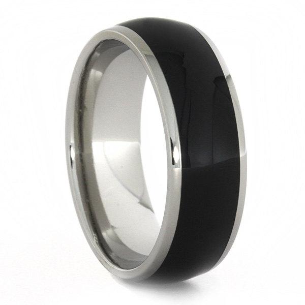 زفاف - Ebony Wood Ring Inlaid on Titanium Band, Ring Armor Included