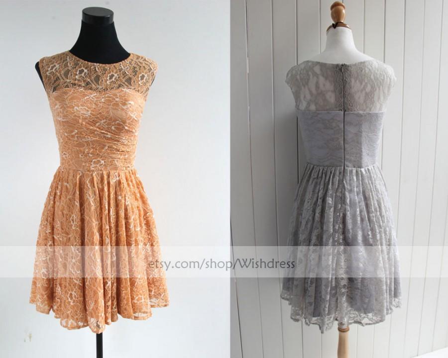 Wedding - Illusion Top Orange Lace Short Bridesmaid Dress/ Cocktail Dress/Short Prom Dress/ Short Formal Dress/ Homecoming Dress from wishdress