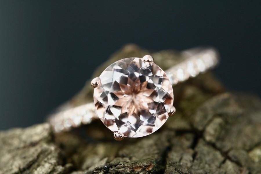زفاف - Cady 8mm Round Cut Morganite 14k Rose Gold Diamond Engagement Ring Promise Ring Anniversary Ring (Bridal Wedding Set Available)
