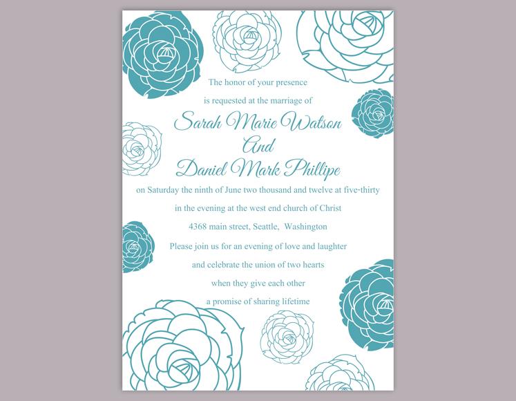 Hochzeit - DIY Wedding Invitation Template Editable Word File Instant Download Printable Floral Invitation Rose Wedding Invitation Blue Invitations