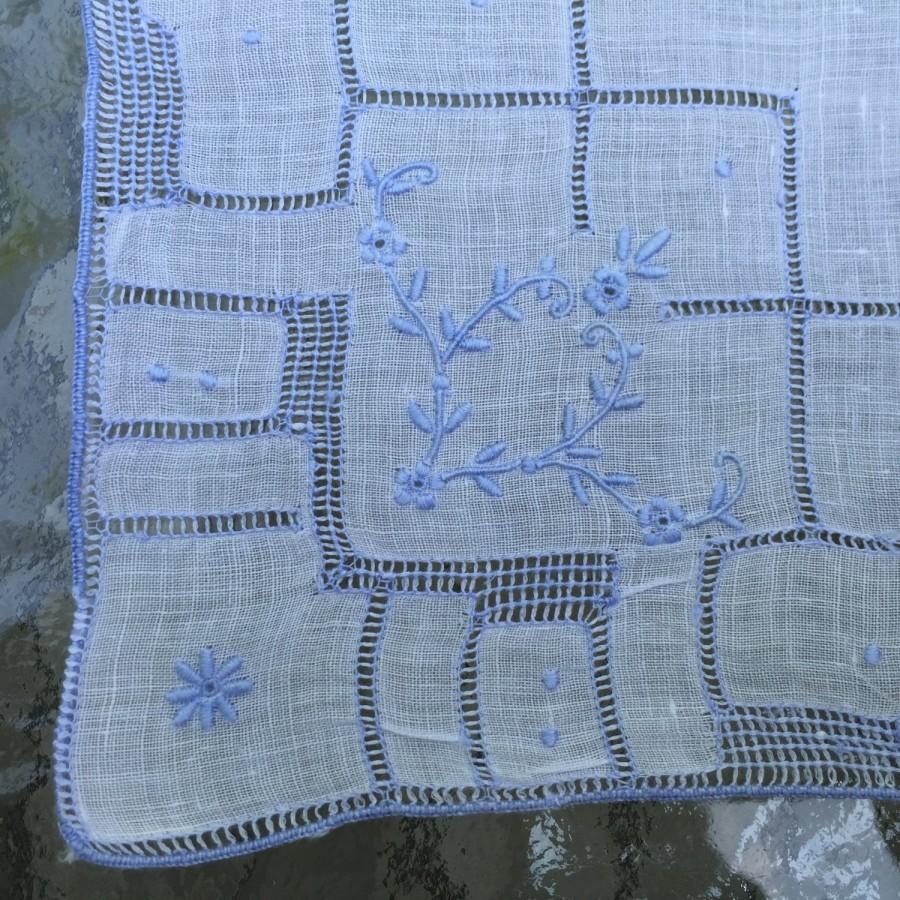 زفاف - Handkerchief Bridal Bridesmaid Madeira Cotton Something Blue Cutwork Embroidery Blue White Never Used Condition