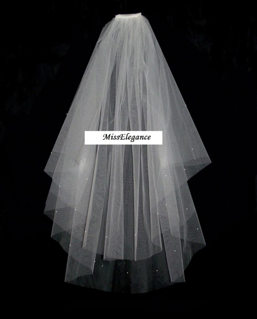 زفاف - 2 tier Veil Waist Length 25"30". Bridal Veil Wedding Veil Hennight Veil Communion Veil.
