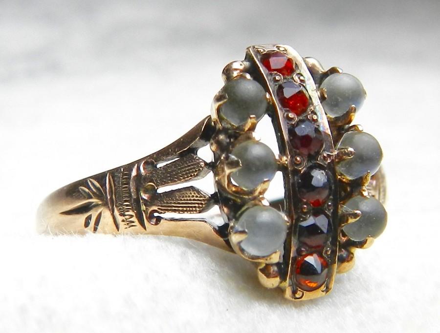 Mariage - Moonstone Ring Bohemian Garnet 14K Garnet 1800s Victorian Aesthetic Era, June