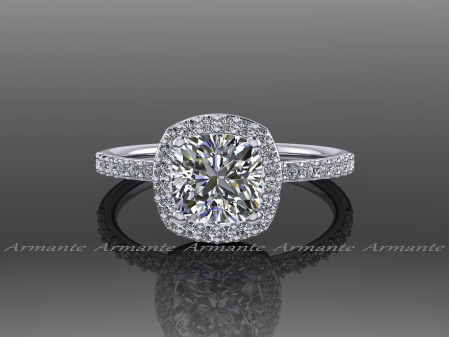 Hochzeit - Halo Moissanite Diamond Engagement Ring, 14K White Gold Wedding Ring Promise Ring RE00054W