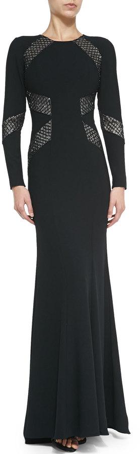 Mariage - Monique Lhuillier Bridesmaids Long-Sleeve Open-Back Beaded-Panel Gown