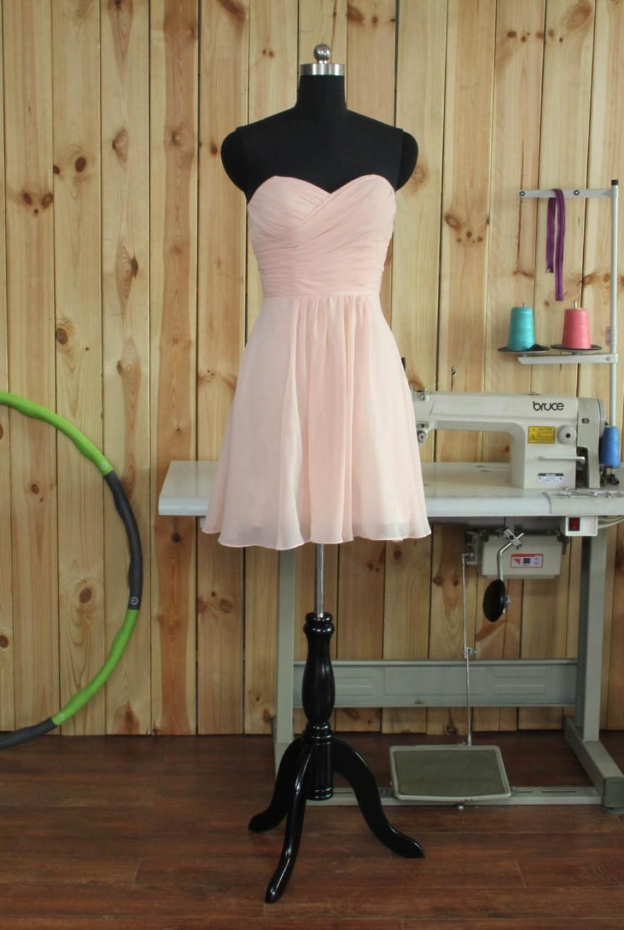 Mariage - 2015 Short Blush Bridesmaid Dress, Chiffon Cocktail Dress, A line Blush Prom Dress, Sweetheart Formal dress tea length