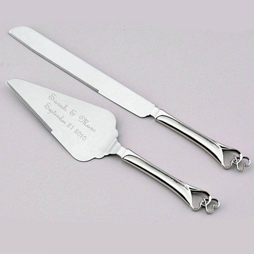 Hochzeit - Hearts Wedding Cake Knife and Server Set - Personalized just for you!