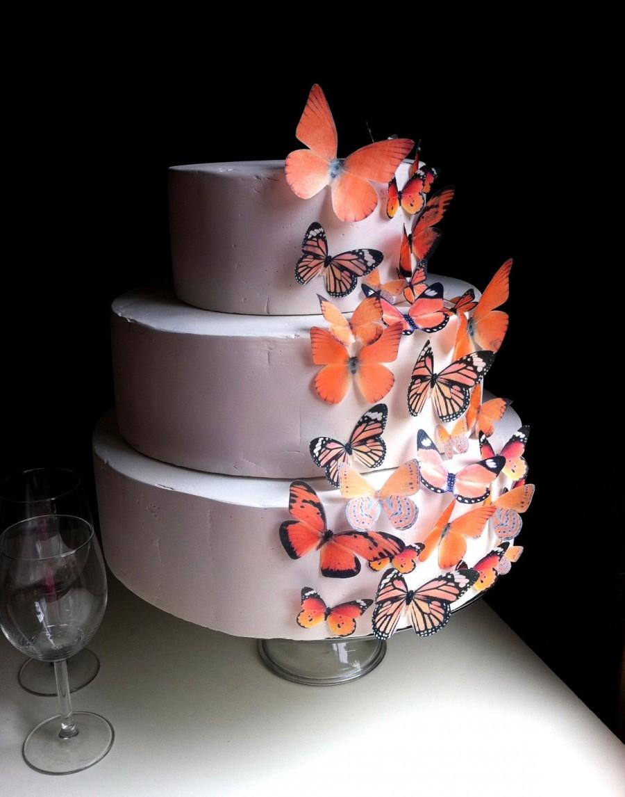 زفاف - Wedding Cake Topper The Original EDIBLE BUTTERFLIES - Assorted Orange set of 30 - Cake & Cupcake toppers - Food Accessories