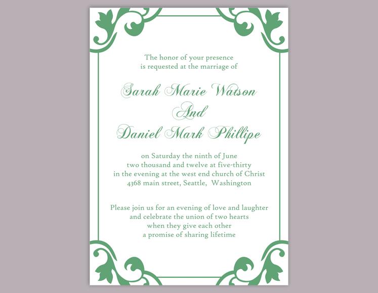 Hochzeit - DIY Wedding Invitation Template Editable Word File Instant Download Elegant Printable Invitation Green Wedding Invitation Green Invitations