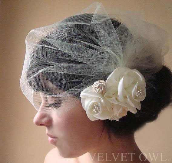 Wedding - birdcage veil tulle side blusher easy fit available in Ivory White Champagne Blush Pink